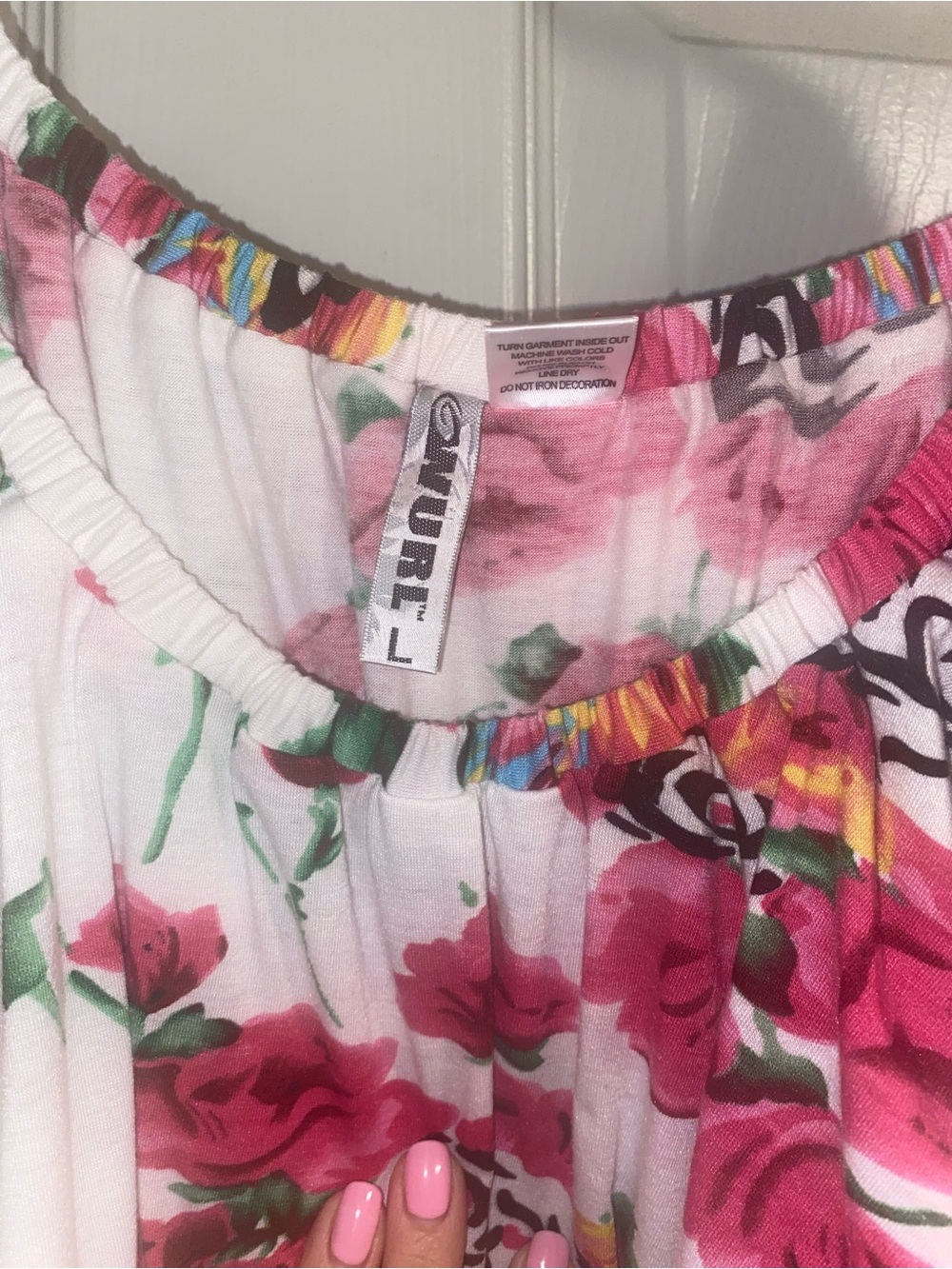 Wurl White Floral Off-Shoulder Ruffle Top with Pink Roses - Picture 4 of 4